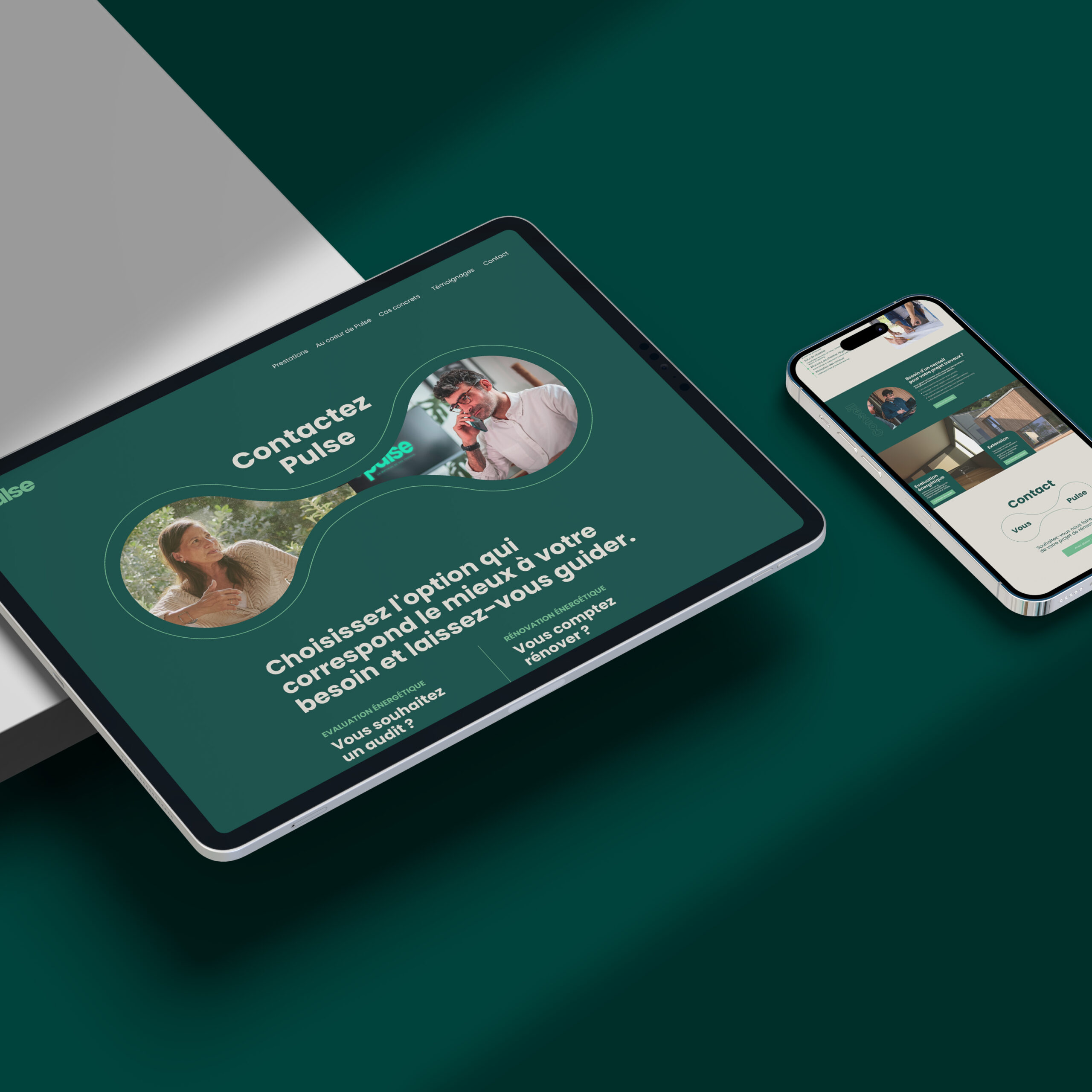 Conception graphique de la page contact du site Pulse