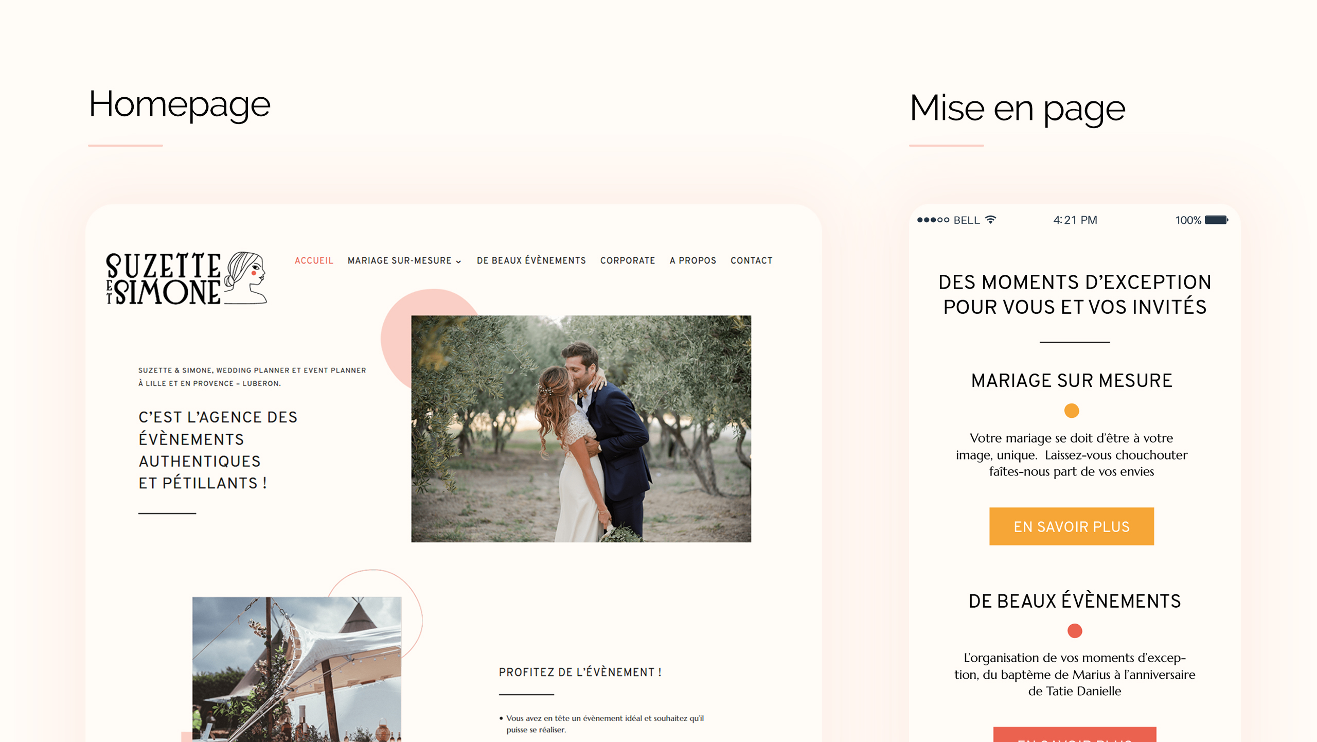 Design de pages web pour Suzette & Simone
