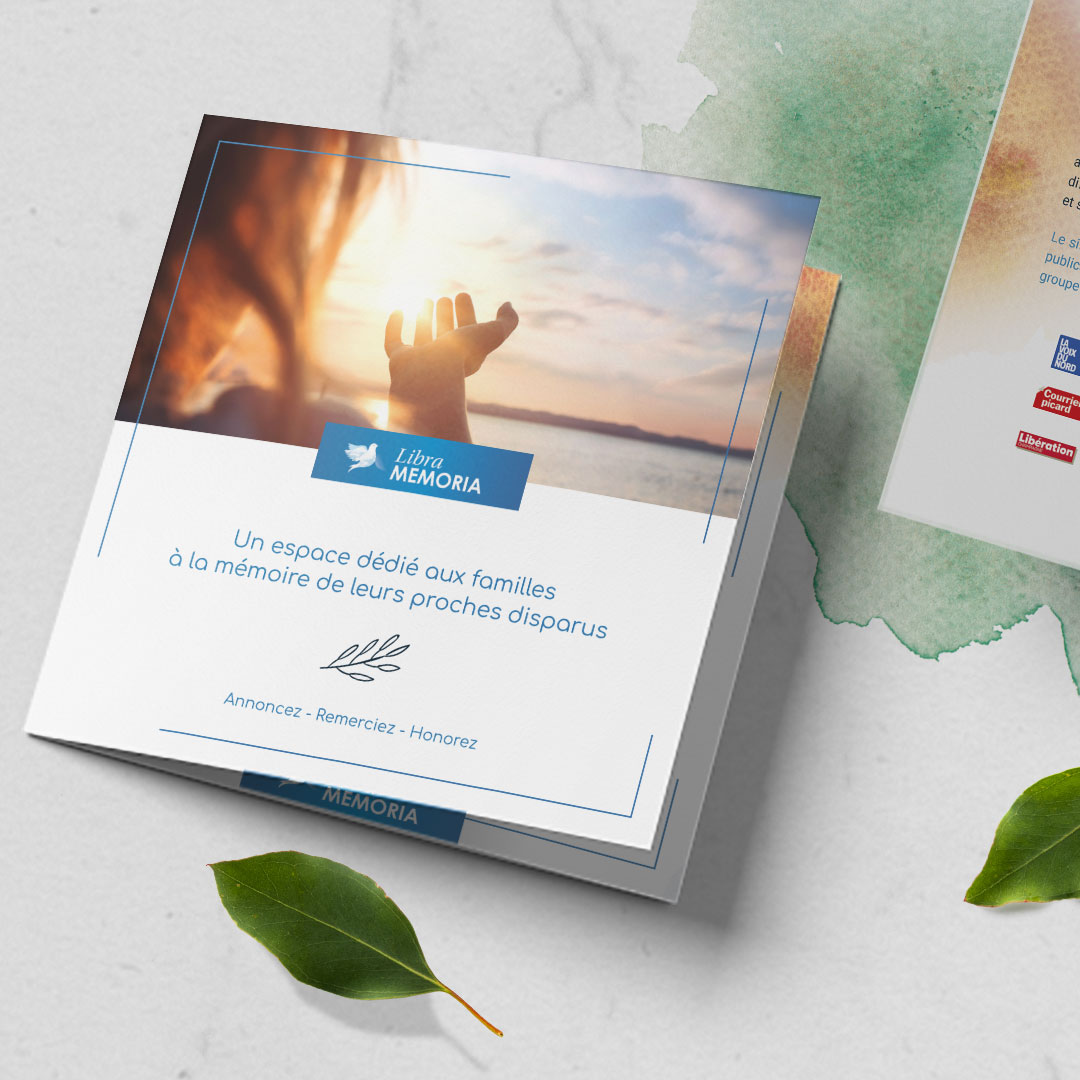 Identité visuelle Libra Memoria mise en page sur une plaquette