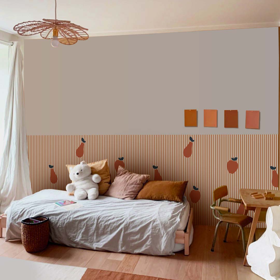 Papier peint pommes poires pour Bilboquet Déco
