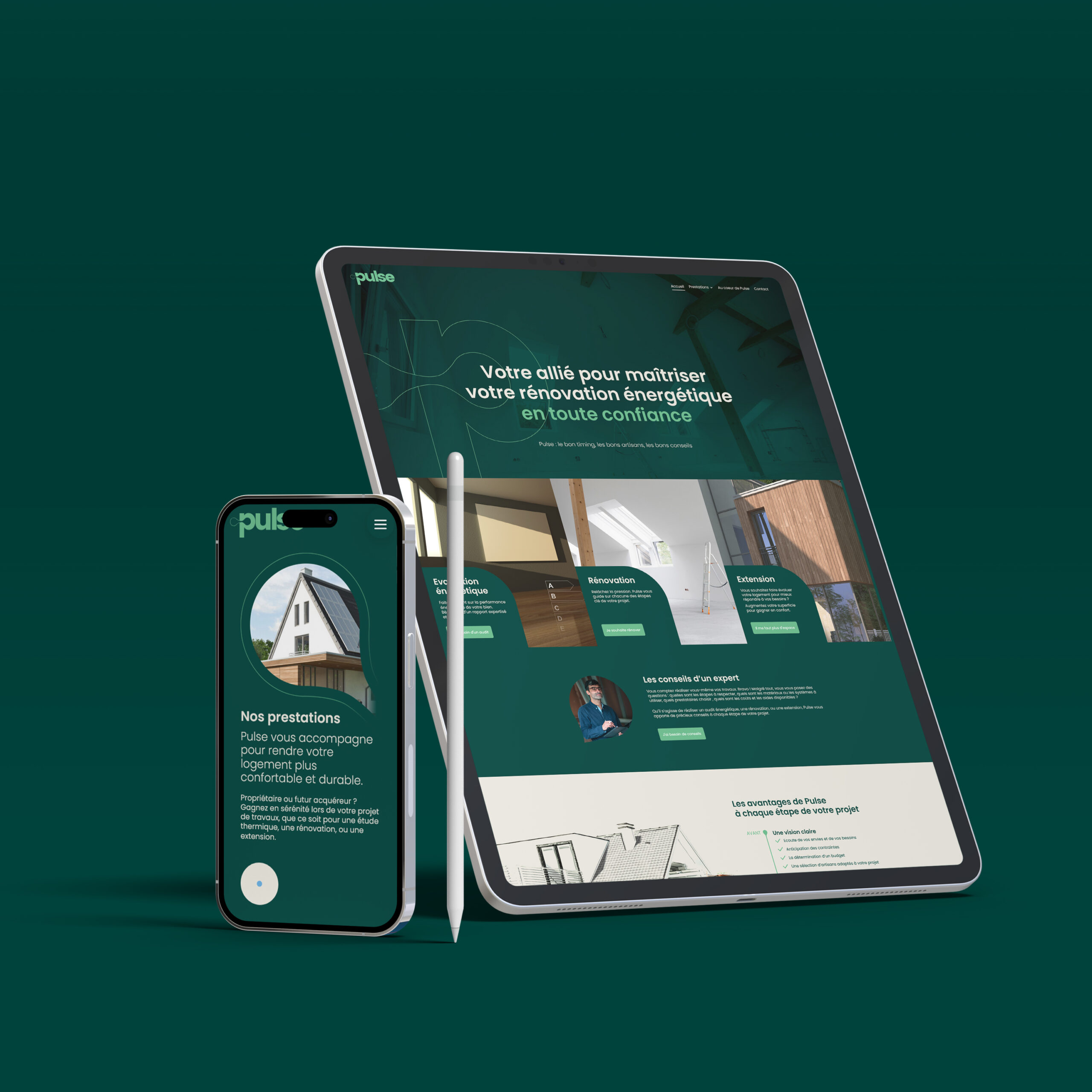 Conception graphique de la page d'accueil du site Pulse