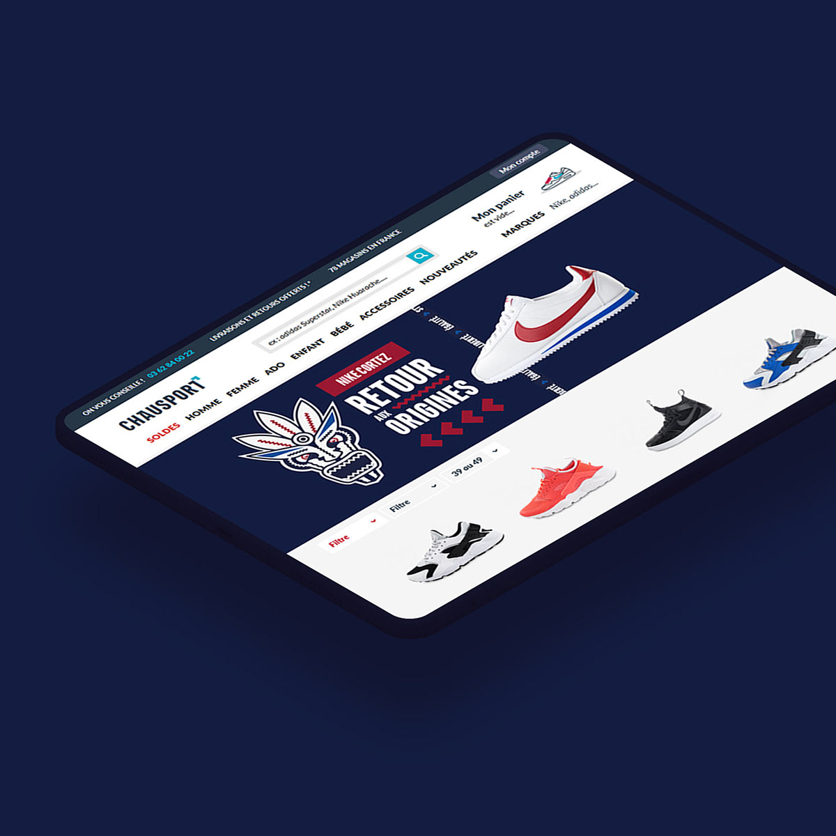 Landing Page pour la campagne publicitaire Nike Cortez diffusée sur le site e-commerce